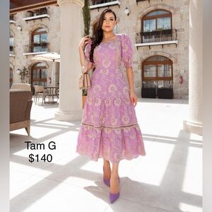 Lavender Floral Embroidered Midi Dress